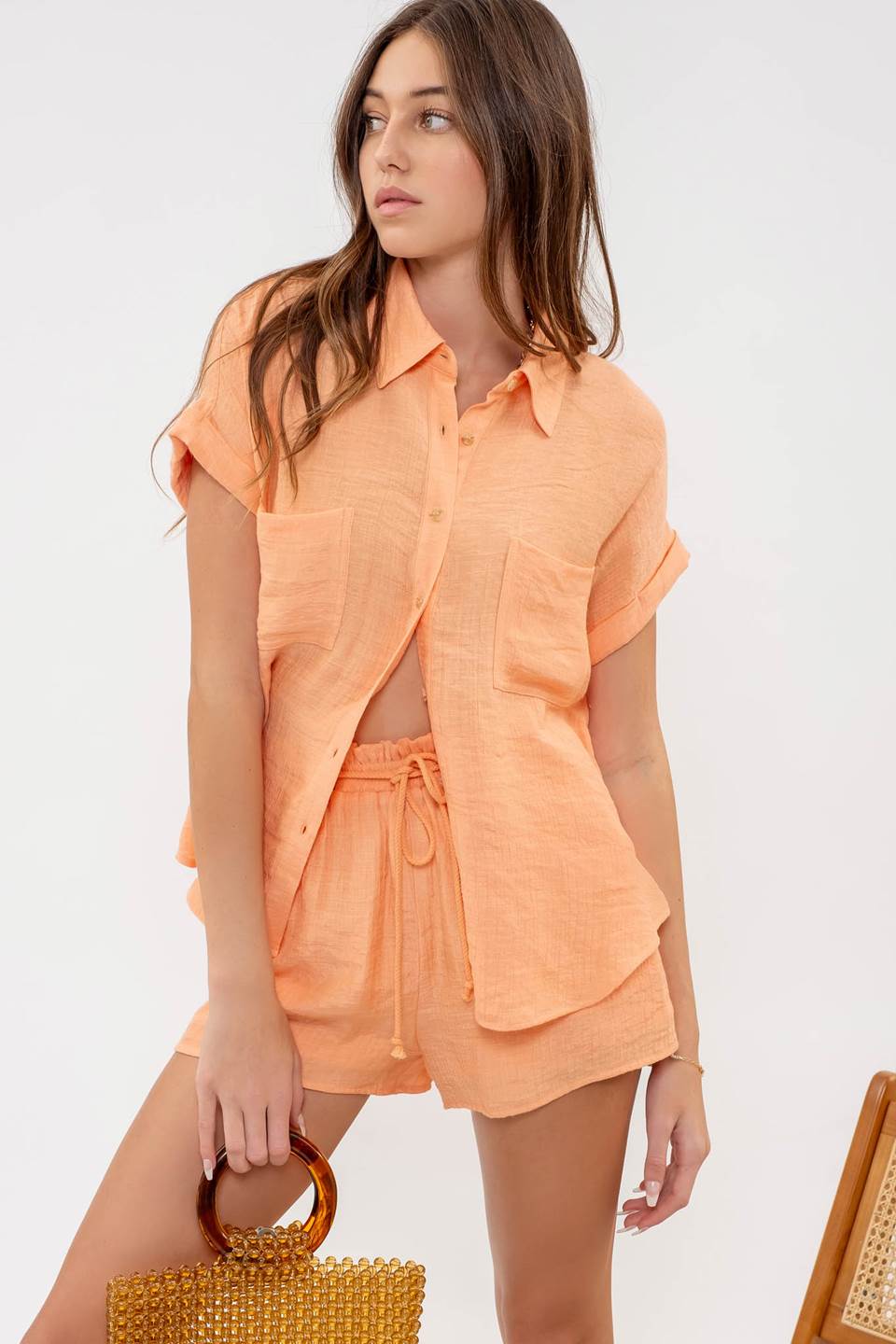 Crinkled Ruffle Waist Draw String Shorts