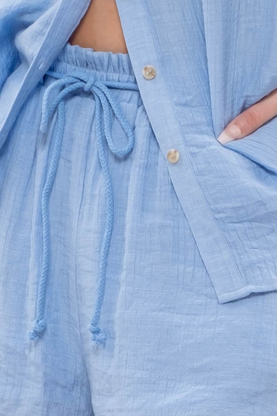 Crinkled Ruffle Waist Draw String Shorts