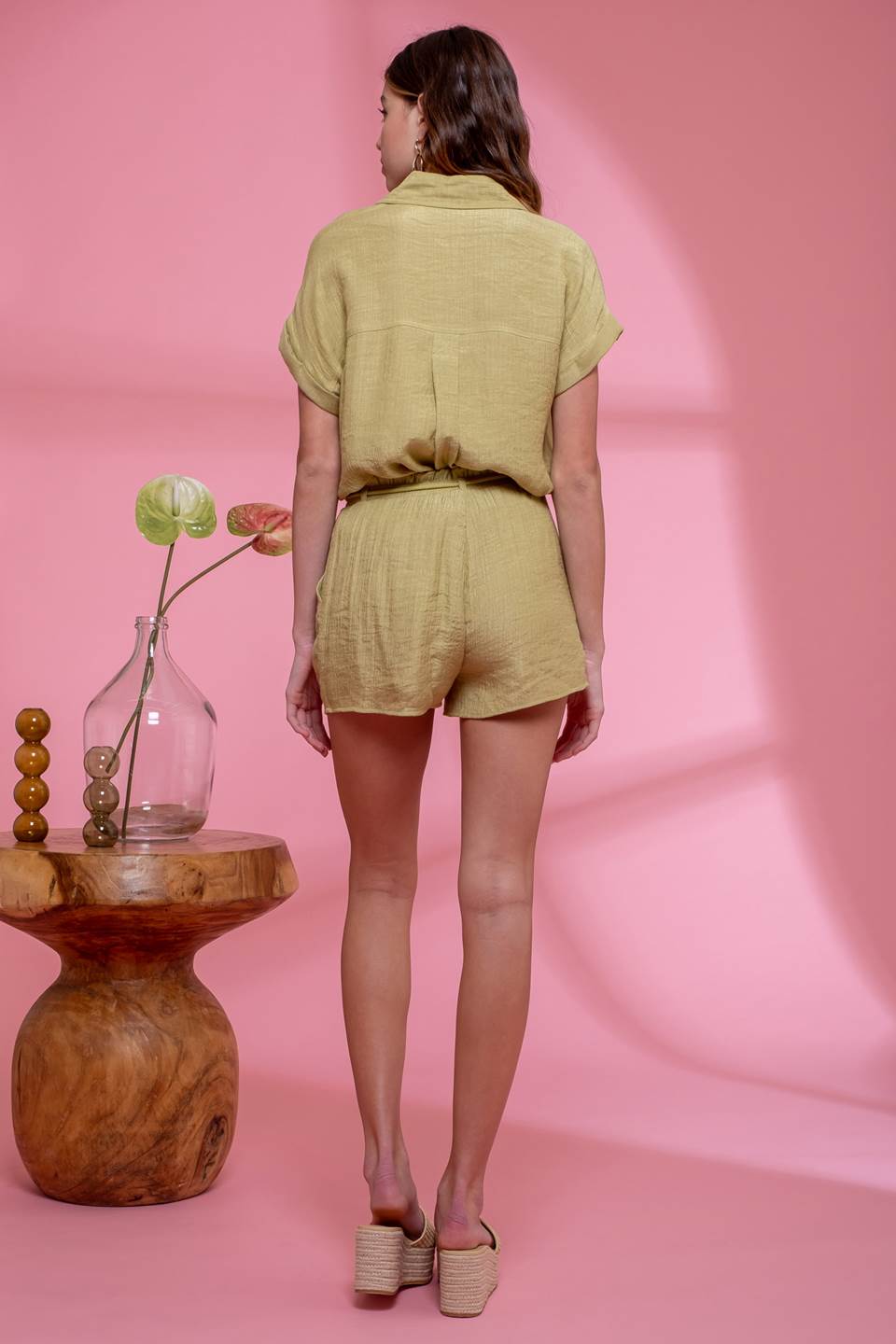 Crinkled Ruffle Waist Draw String Shorts