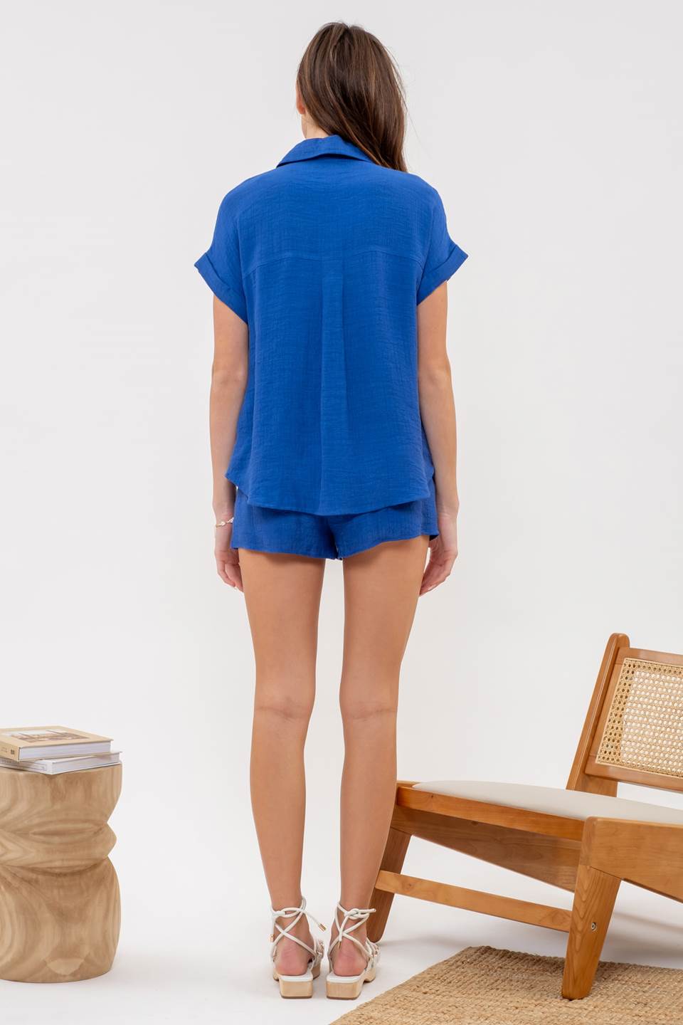 Crinkled Ruffle Waist Draw String Shorts