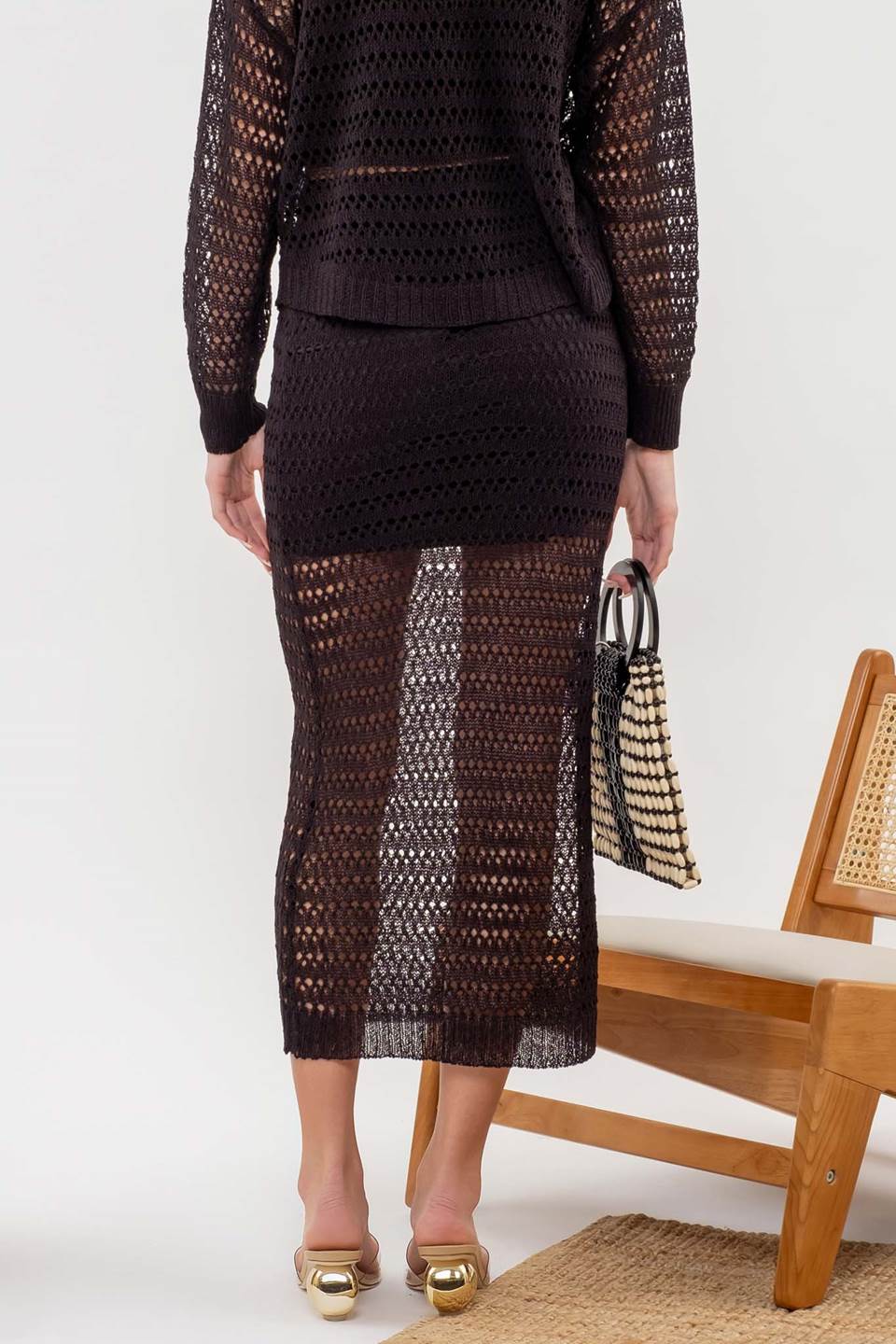 Crochet Sheer Knit Midi Skirt