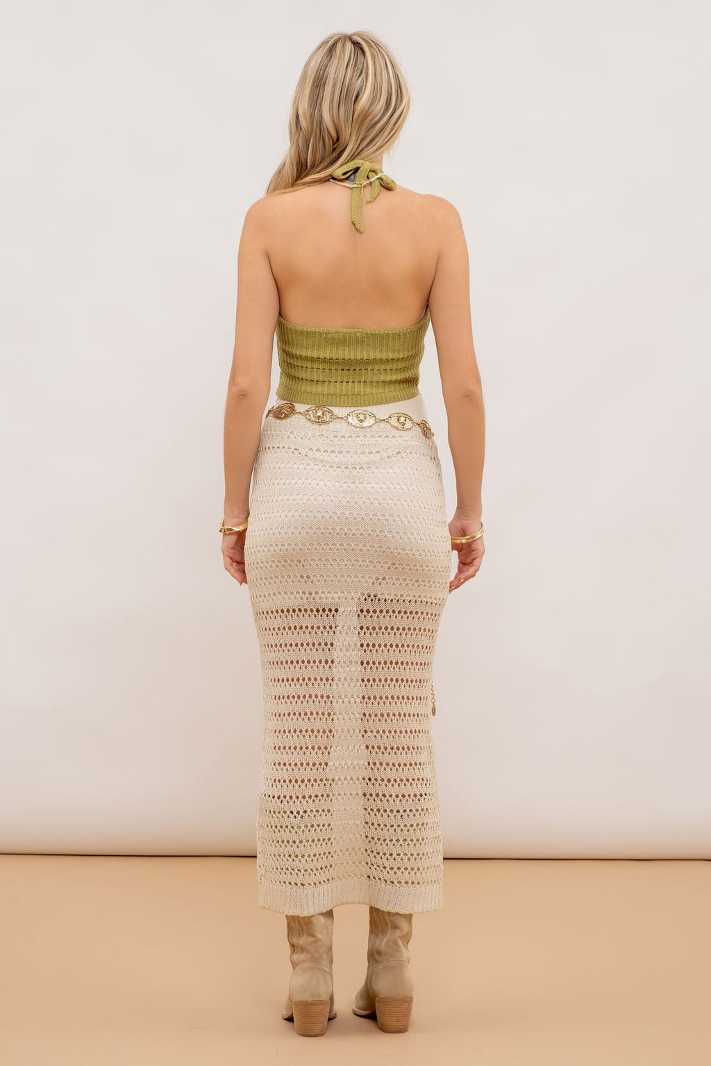 Crochet Sheer Knit Midi Skirt