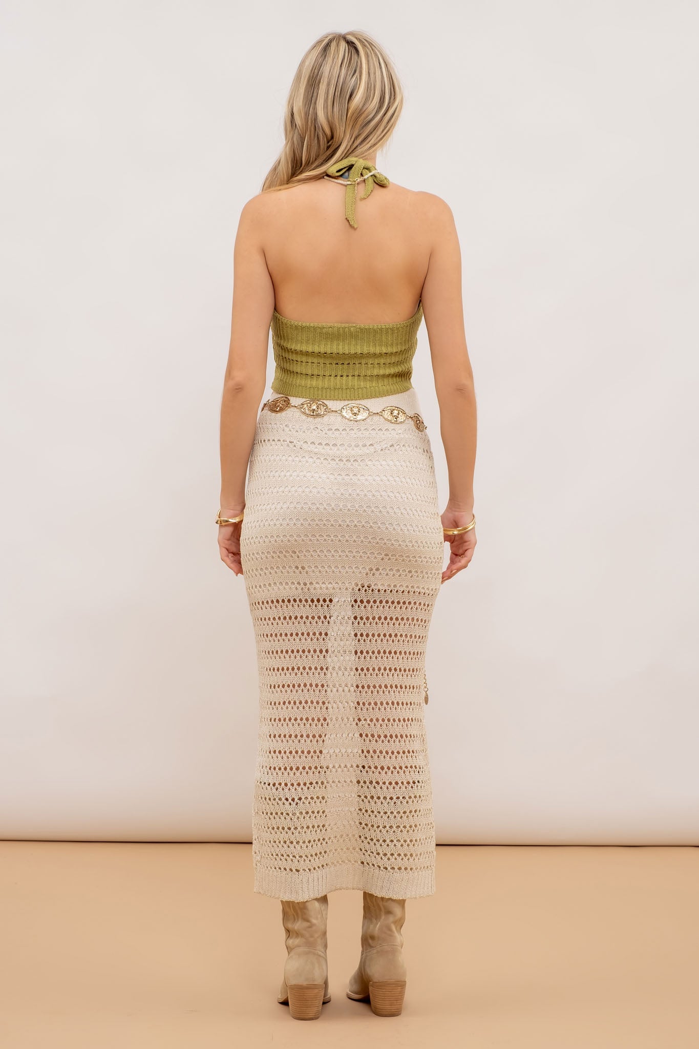 Crochet Sheer Knit Midi Skirt