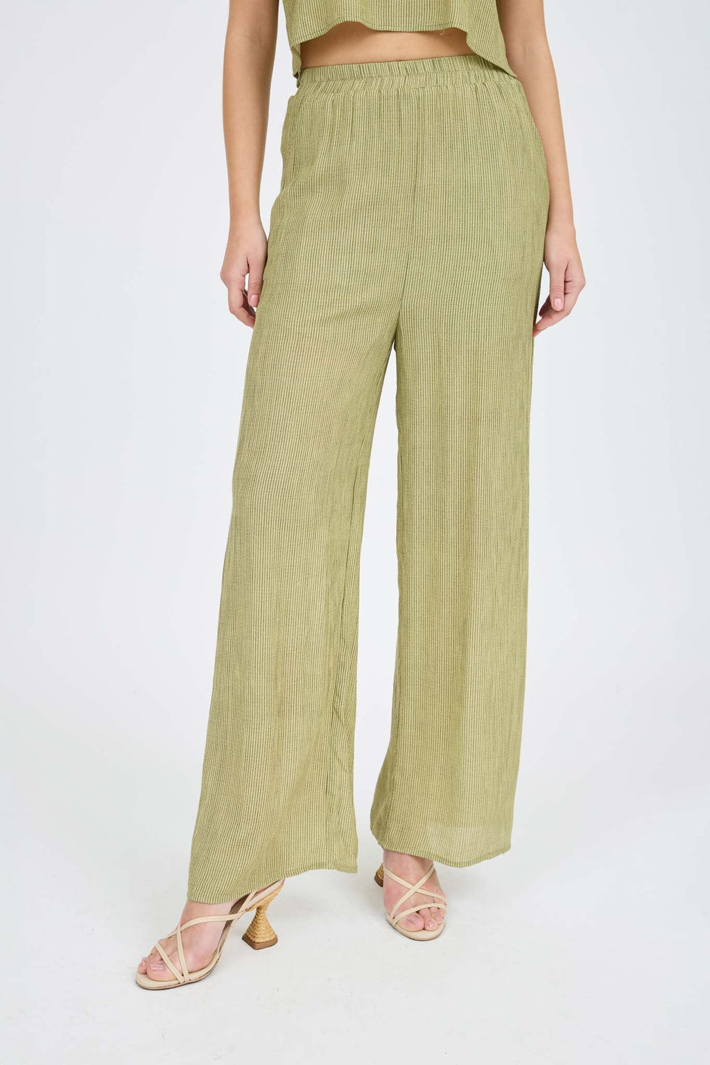 Stripe Back Button Crop Top And Wide Leg Pant Set