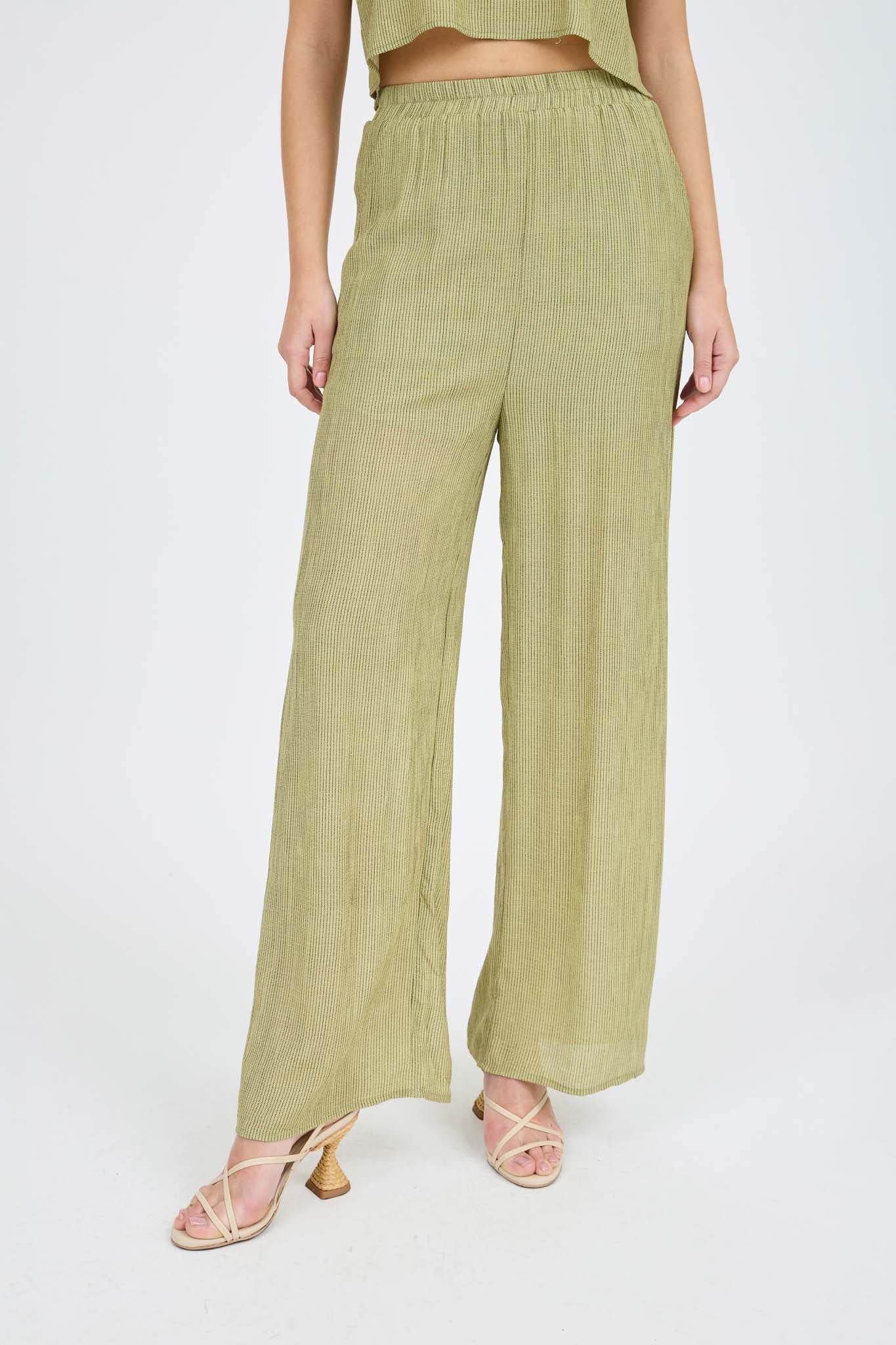 Stripe Back Button Crop Top And Wide Leg Pant Set