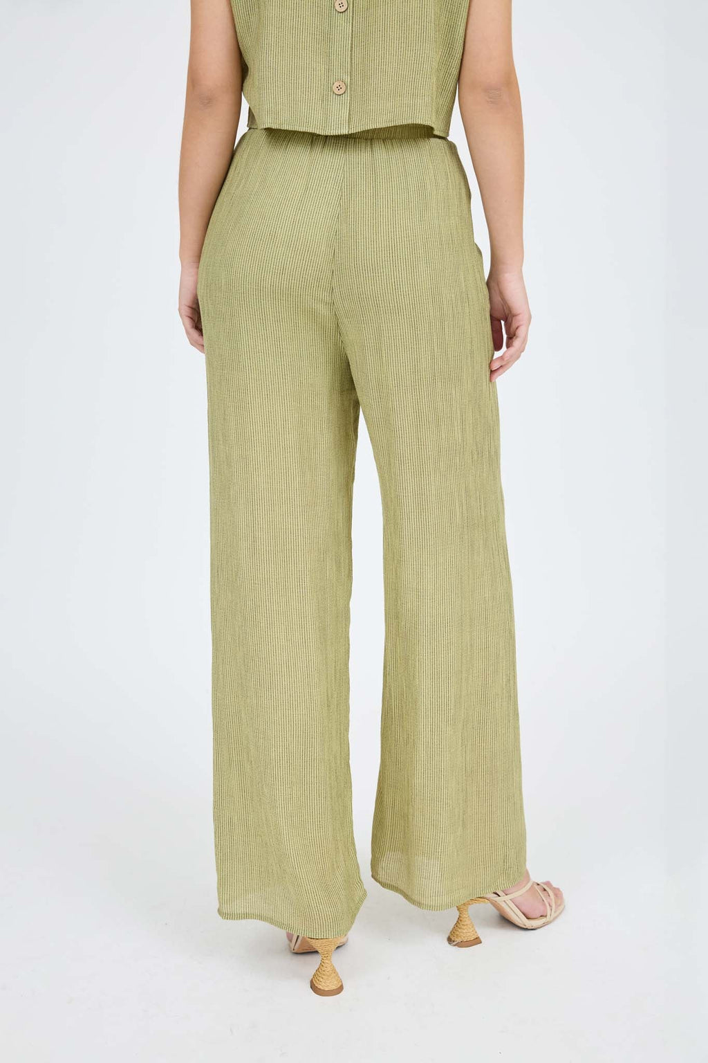 Stripe Back Button Crop Top And Wide Leg Pant Set