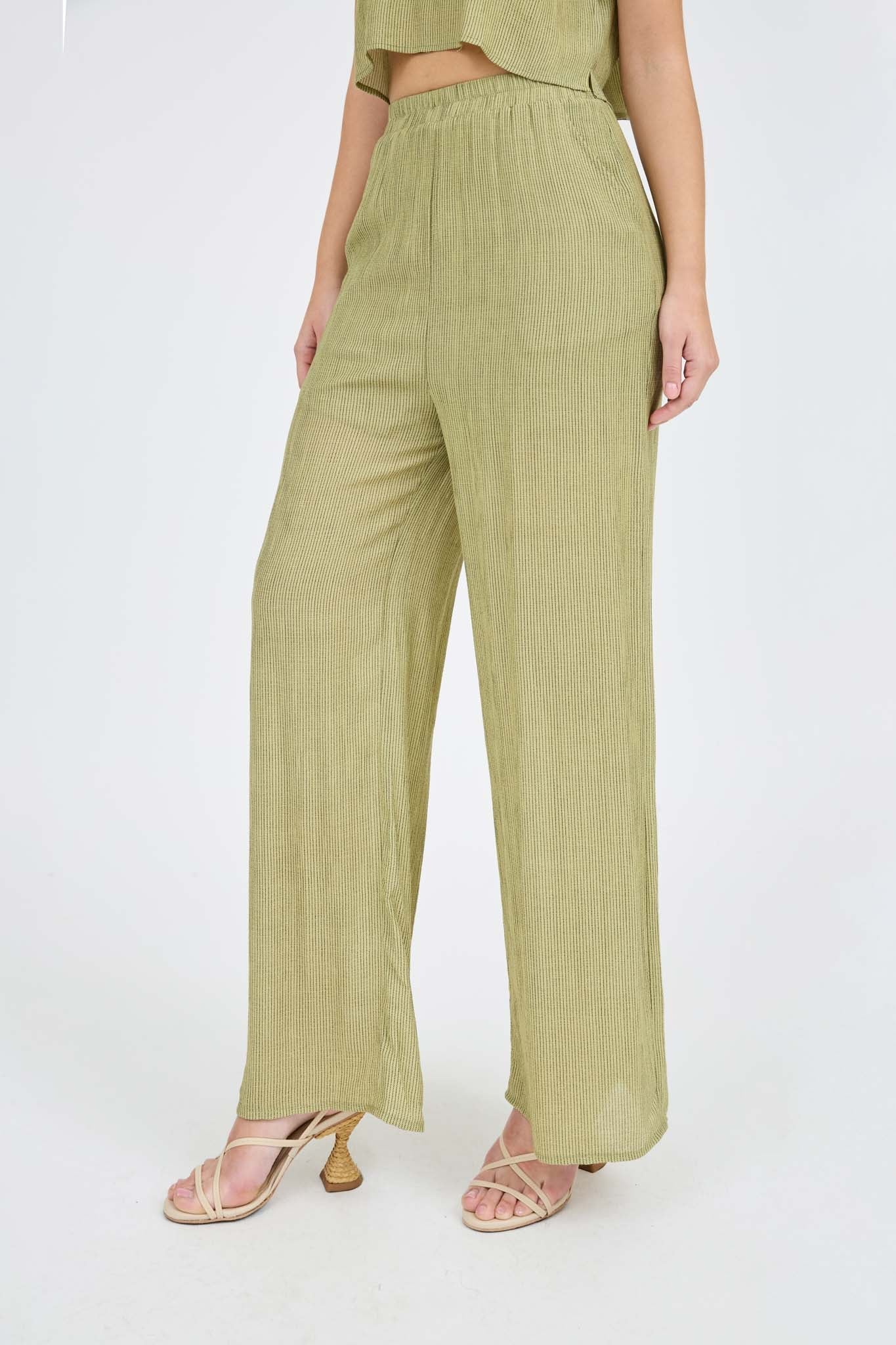 Stripe Back Button Crop Top And Wide Leg Pant Set