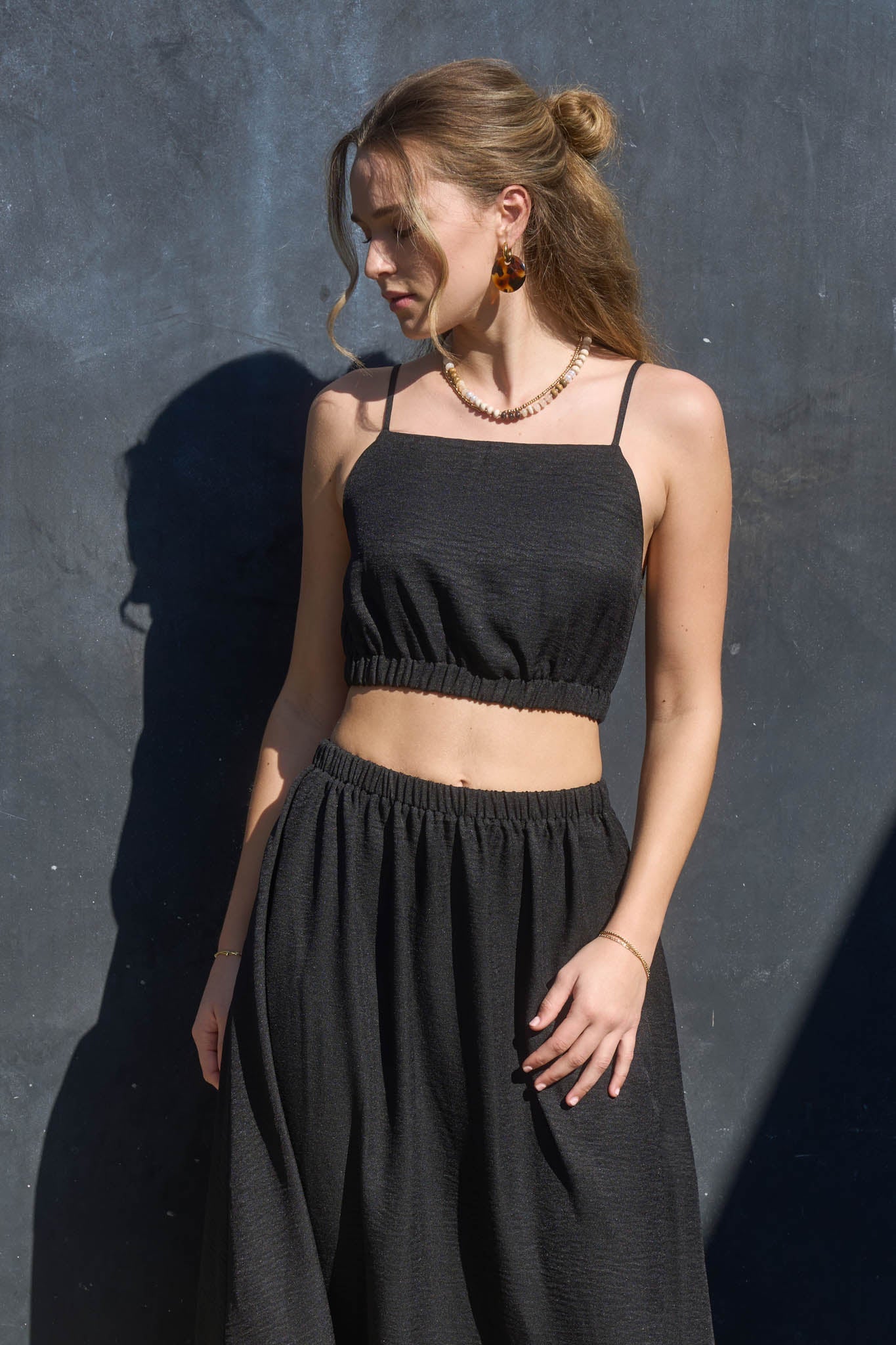 Square Neck Sleeveless Elastic Waist Crop Top