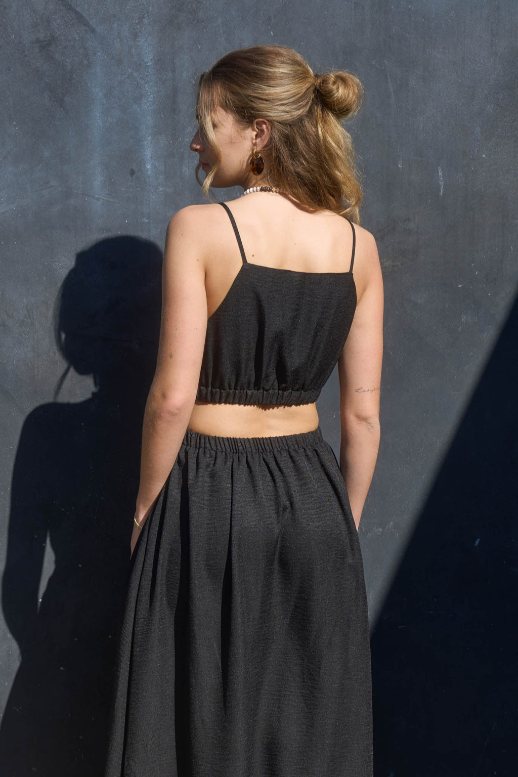 Square Neck Sleeveless Elastic Waist Crop Top