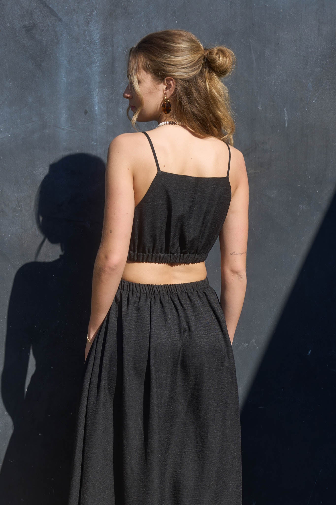 Square Neck Sleeveless Elastic Waist Crop Top