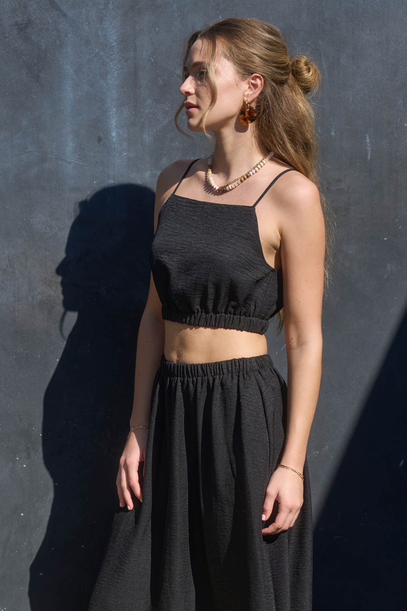 Square Neck Sleeveless Elastic Waist Crop Top