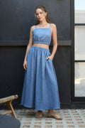 Square Neck Sleeveless Elastic Waist Crop Top