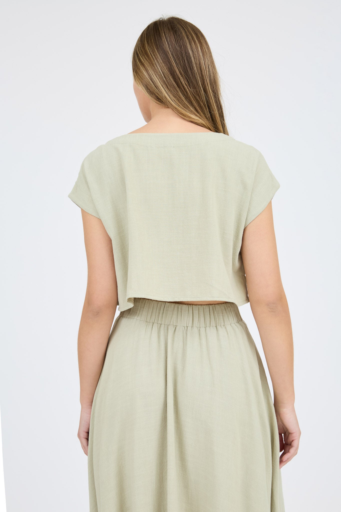 Short Sleeve Cropped Boxy Linen Blouse
