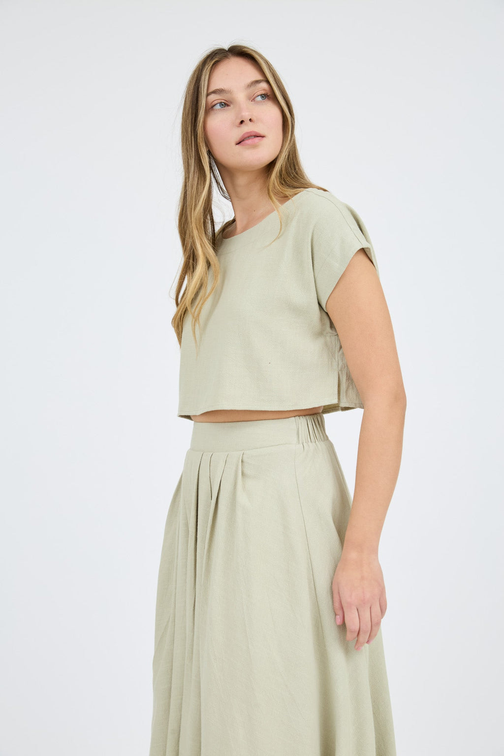 Short Sleeve Cropped Boxy Linen Blouse