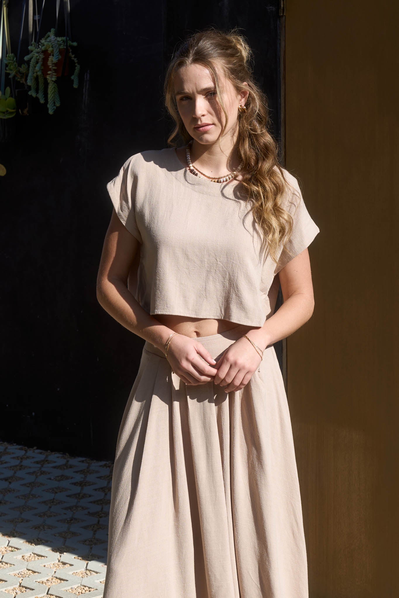 Short Sleeve Cropped Boxy Linen Blouse