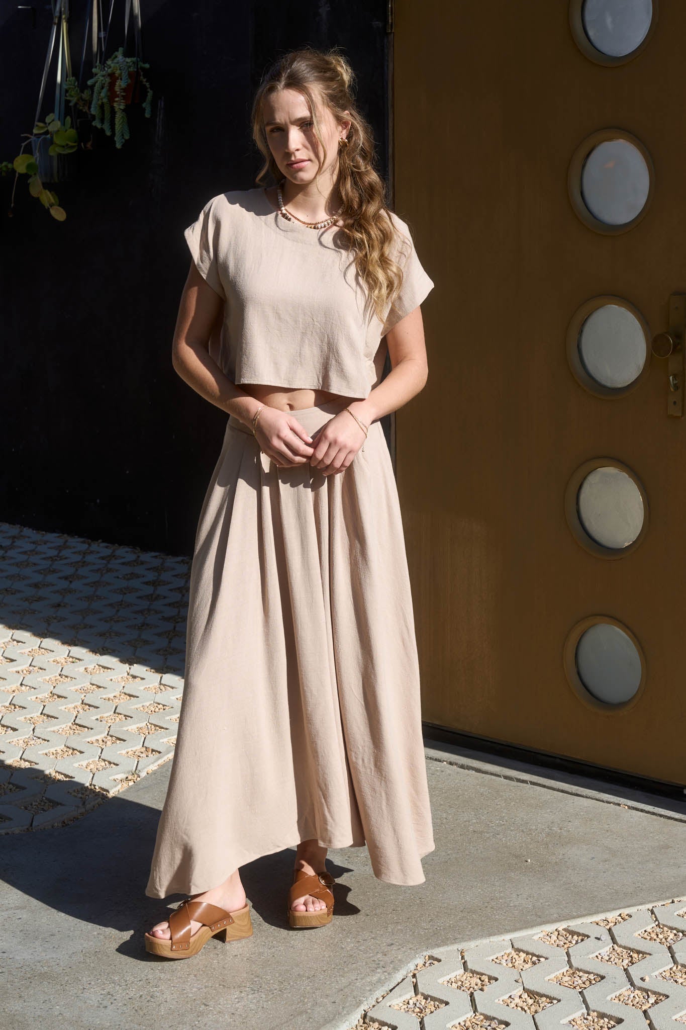 Short Sleeve Cropped Boxy Linen Blouse