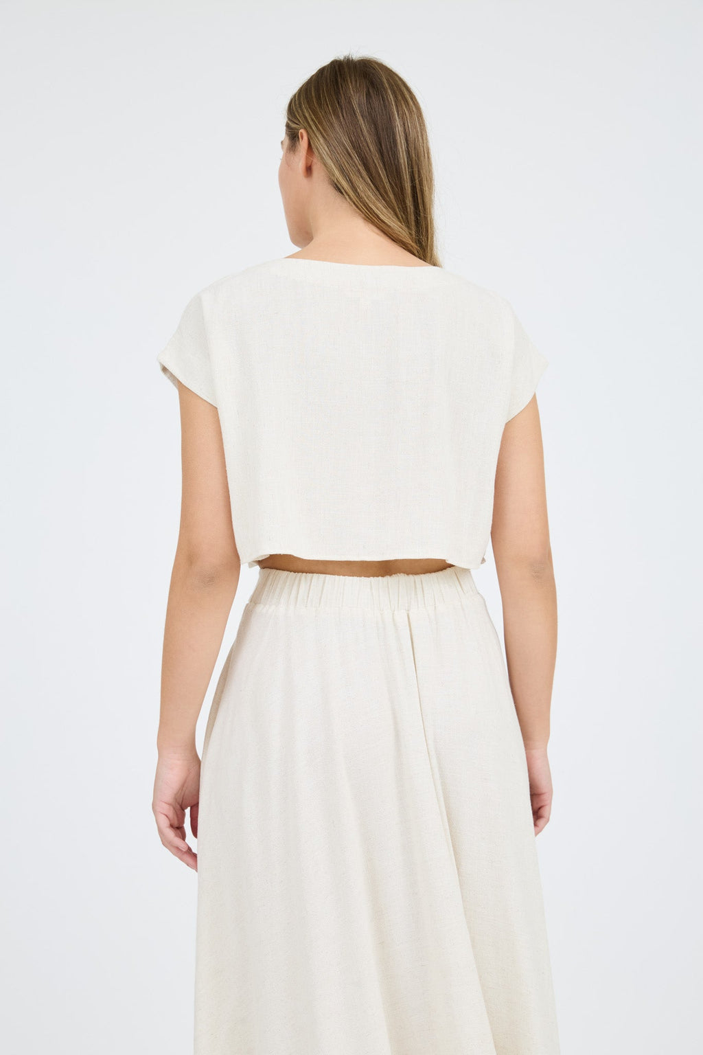 Short Sleeve Cropped Boxy Linen Blouse