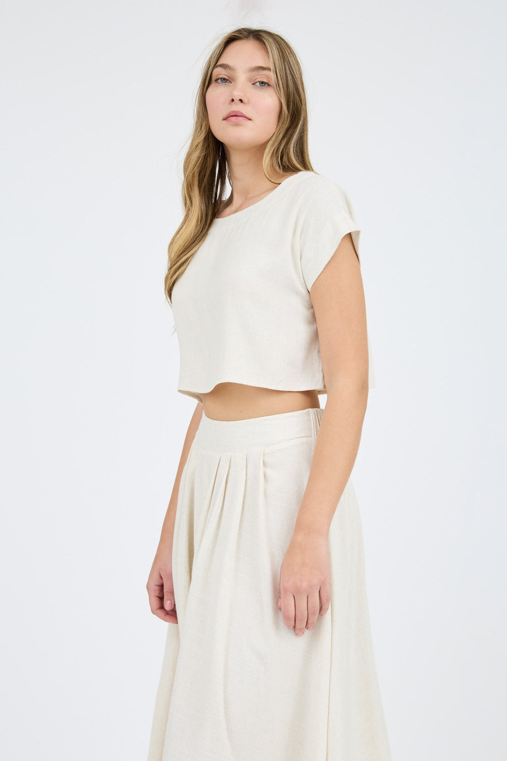 Short Sleeve Cropped Boxy Linen Blouse