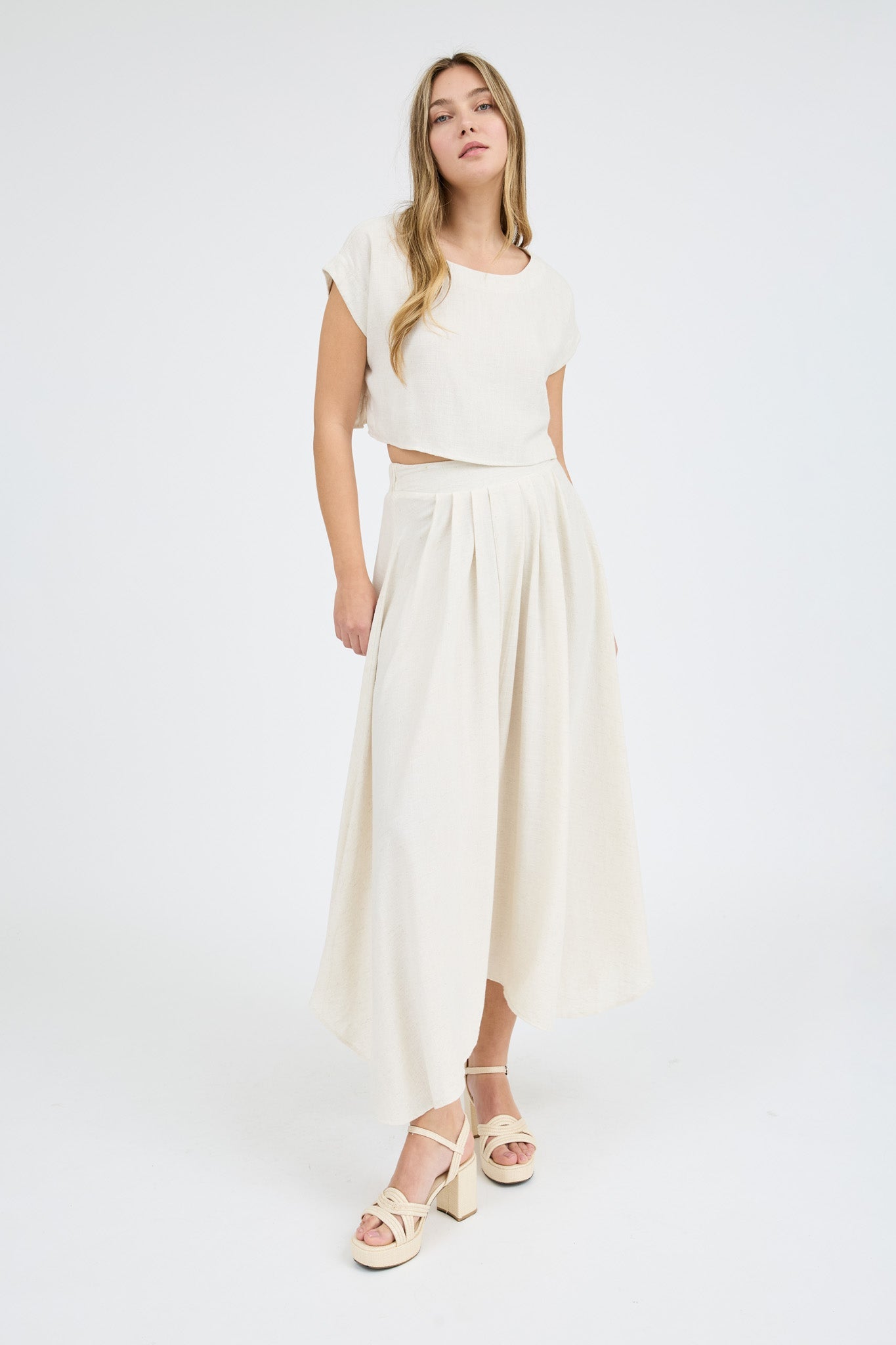 Short Sleeve Cropped Boxy Linen Blouse