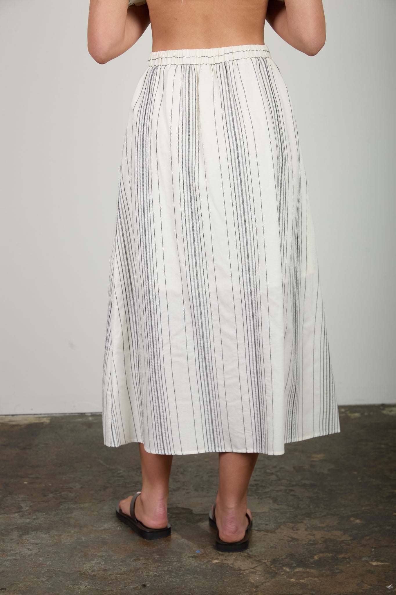 Stripe Mock Button Down Midi Skirt