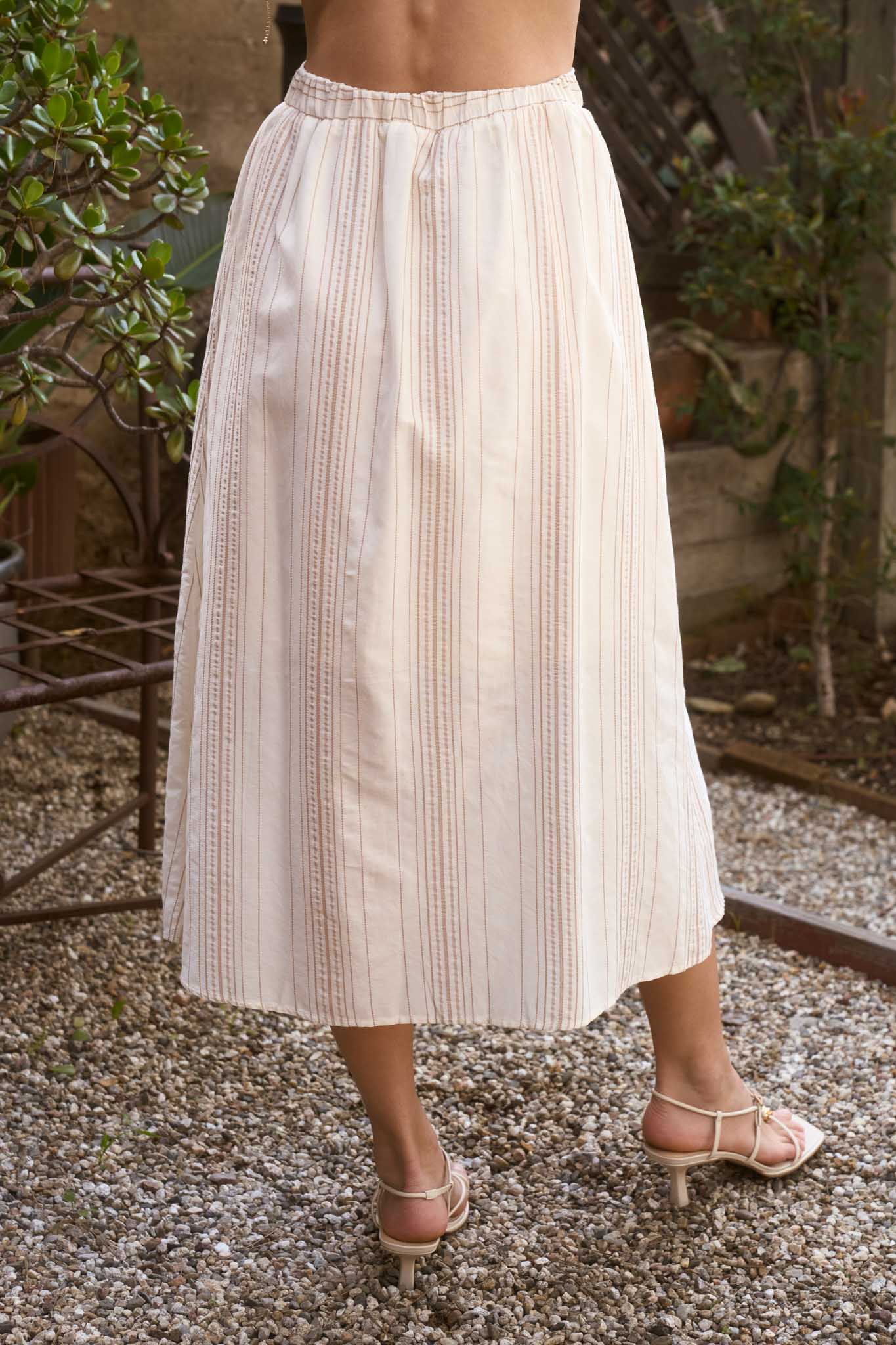 Stripe Mock Button Down Midi Skirt