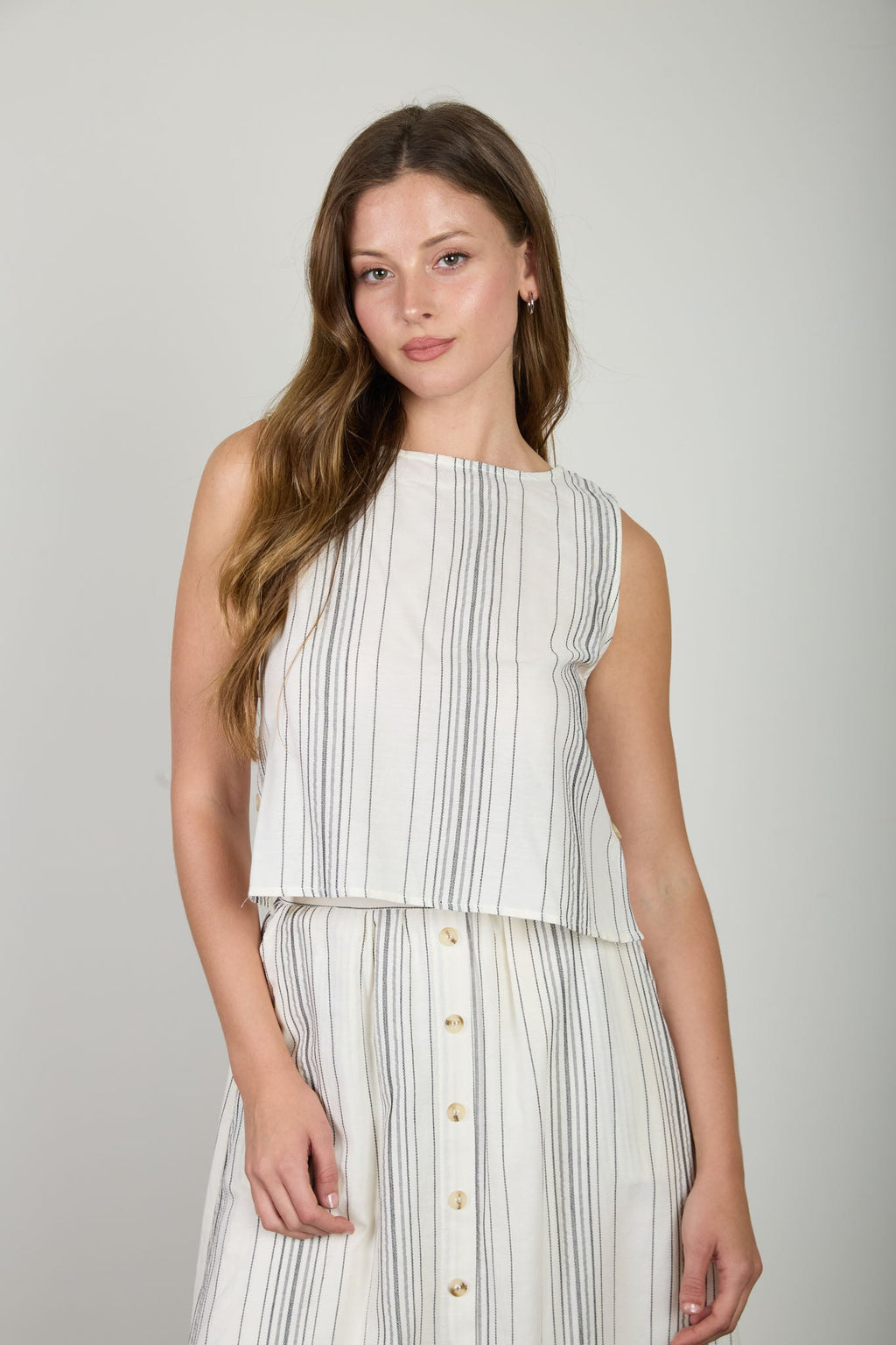 Stripe Sleeveless Side Button Detail Top