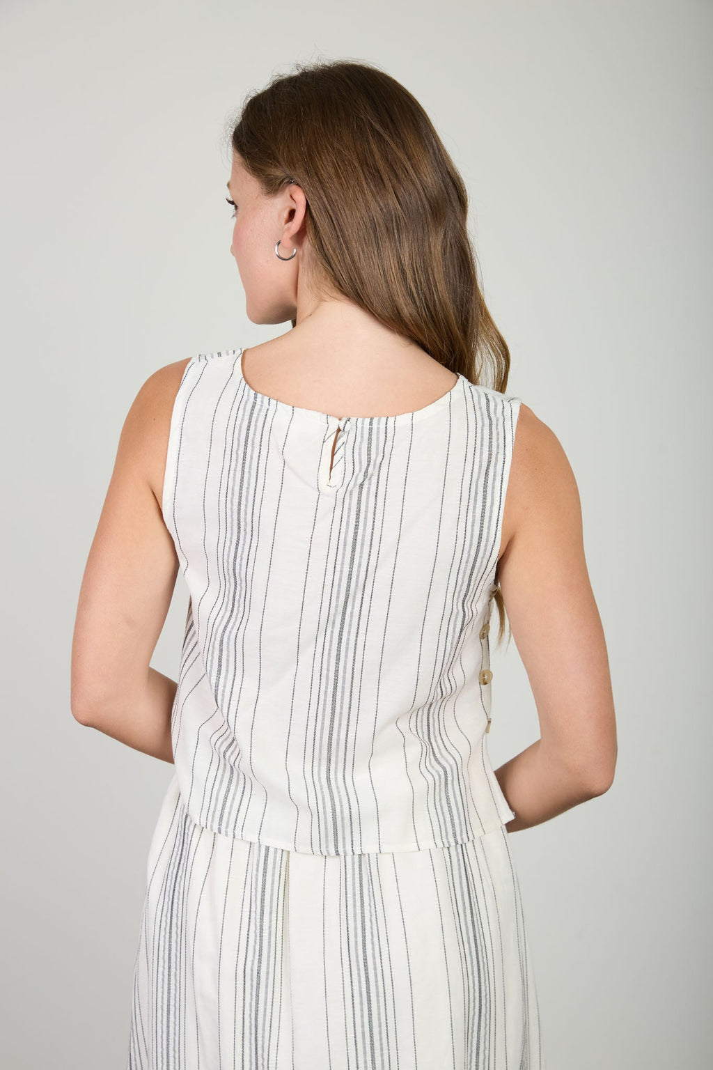 Stripe Sleeveless Side Button Detail Top