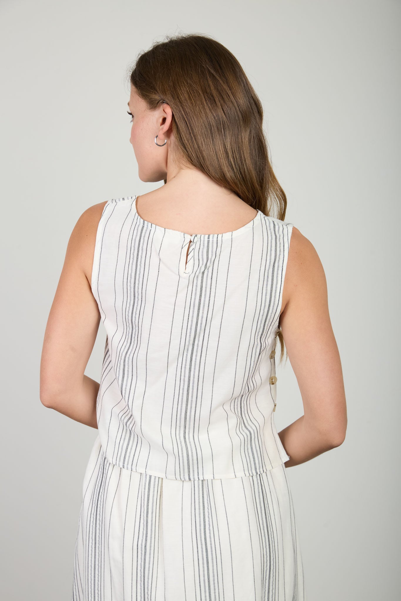 Stripe Sleeveless Side Button Detail Top