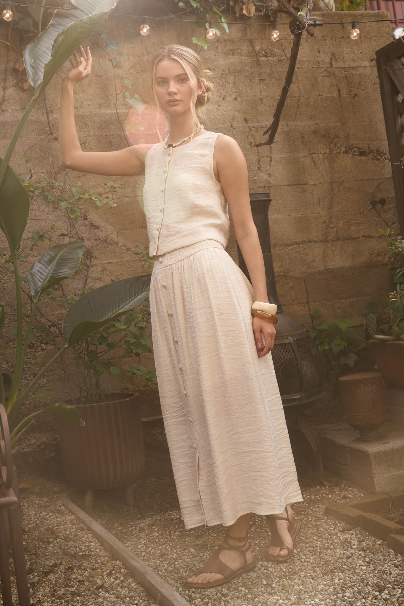 Textured Button Down Sleeveless Top