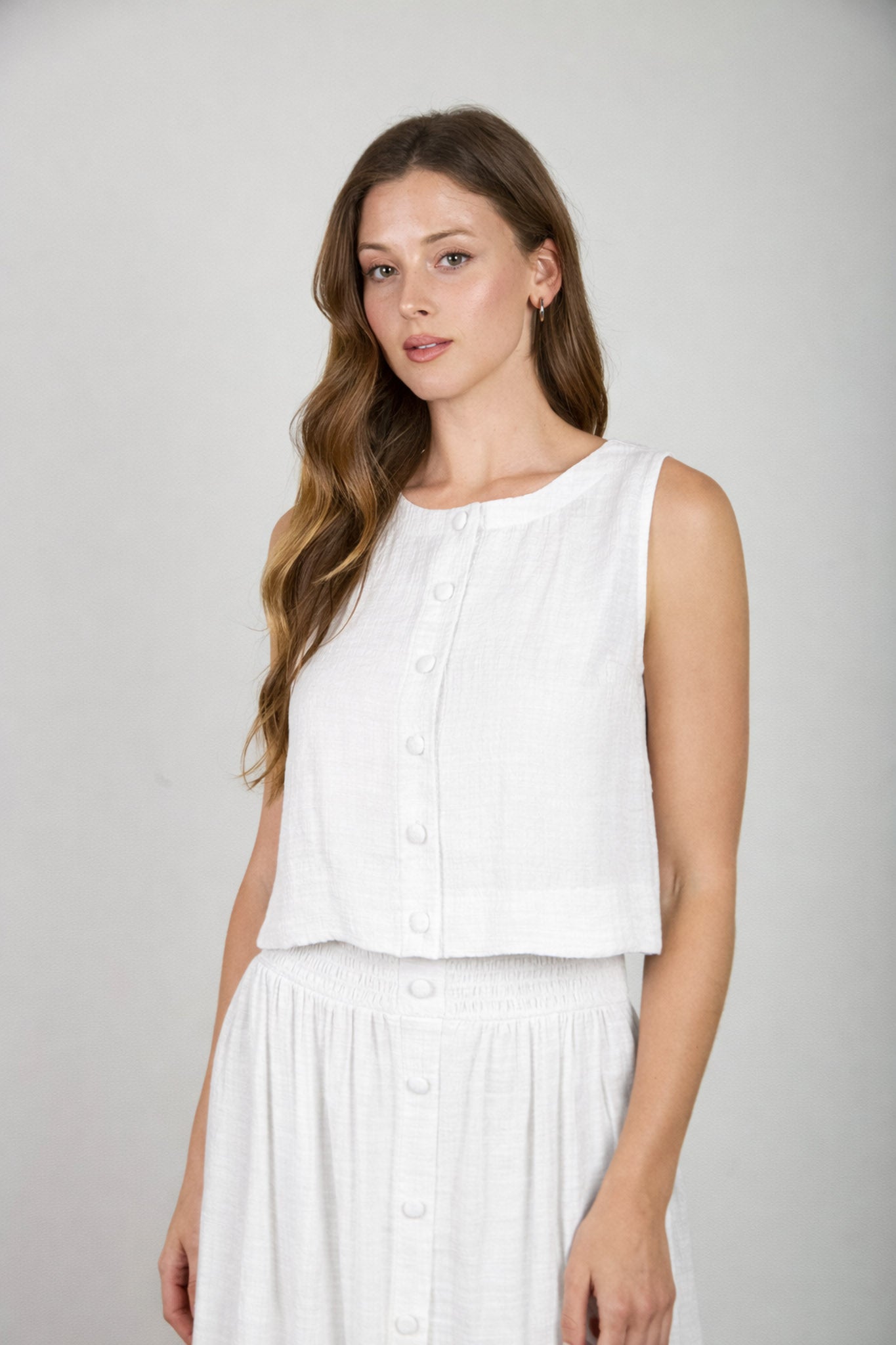 Textured Button Down Sleeveless Top