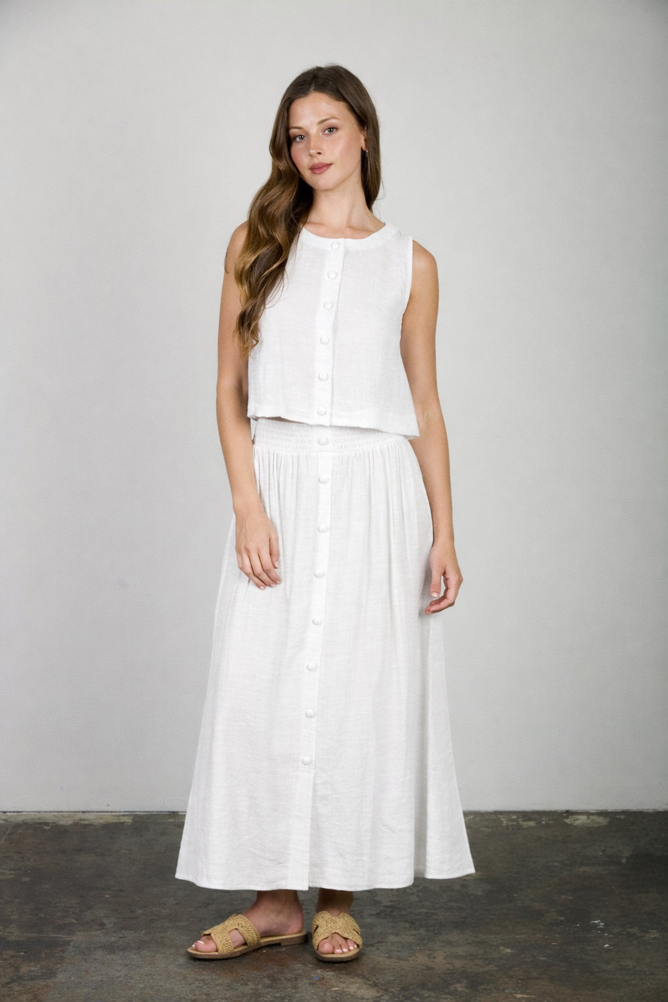 Textured Button Down Sleeveless Top