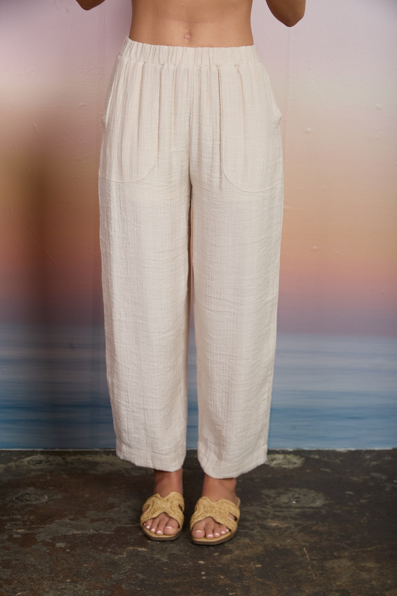 Textured High Elastic Waist Lounge Pants