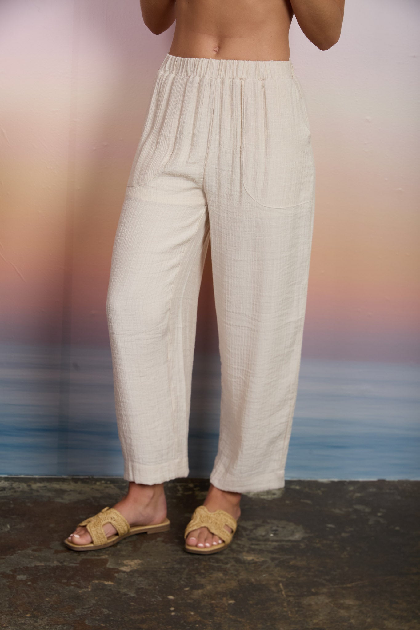 Textured High Elastic Waist Lounge Pants