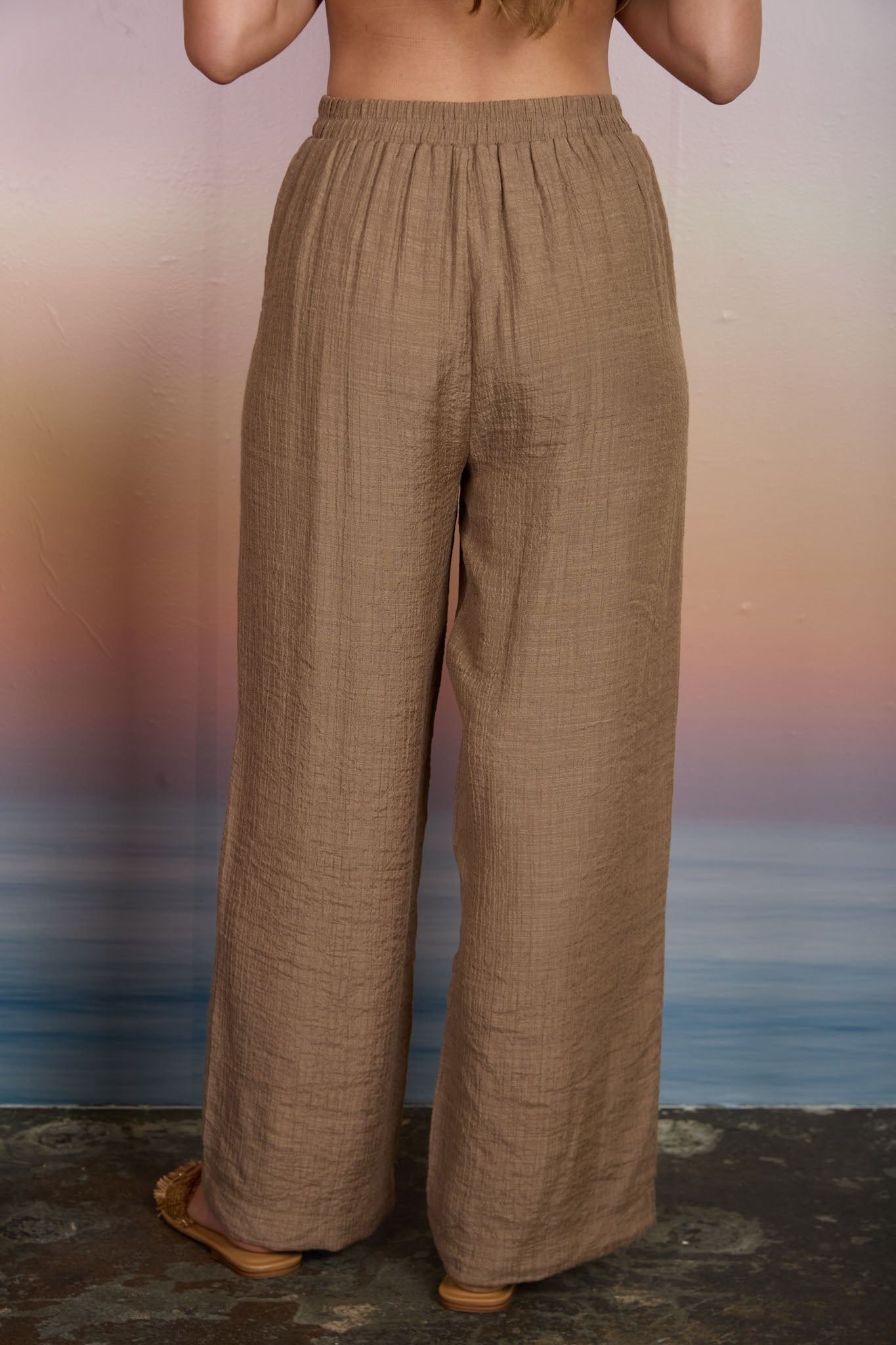 Textured Drawstring Detail Wide Leg Lounge Pants