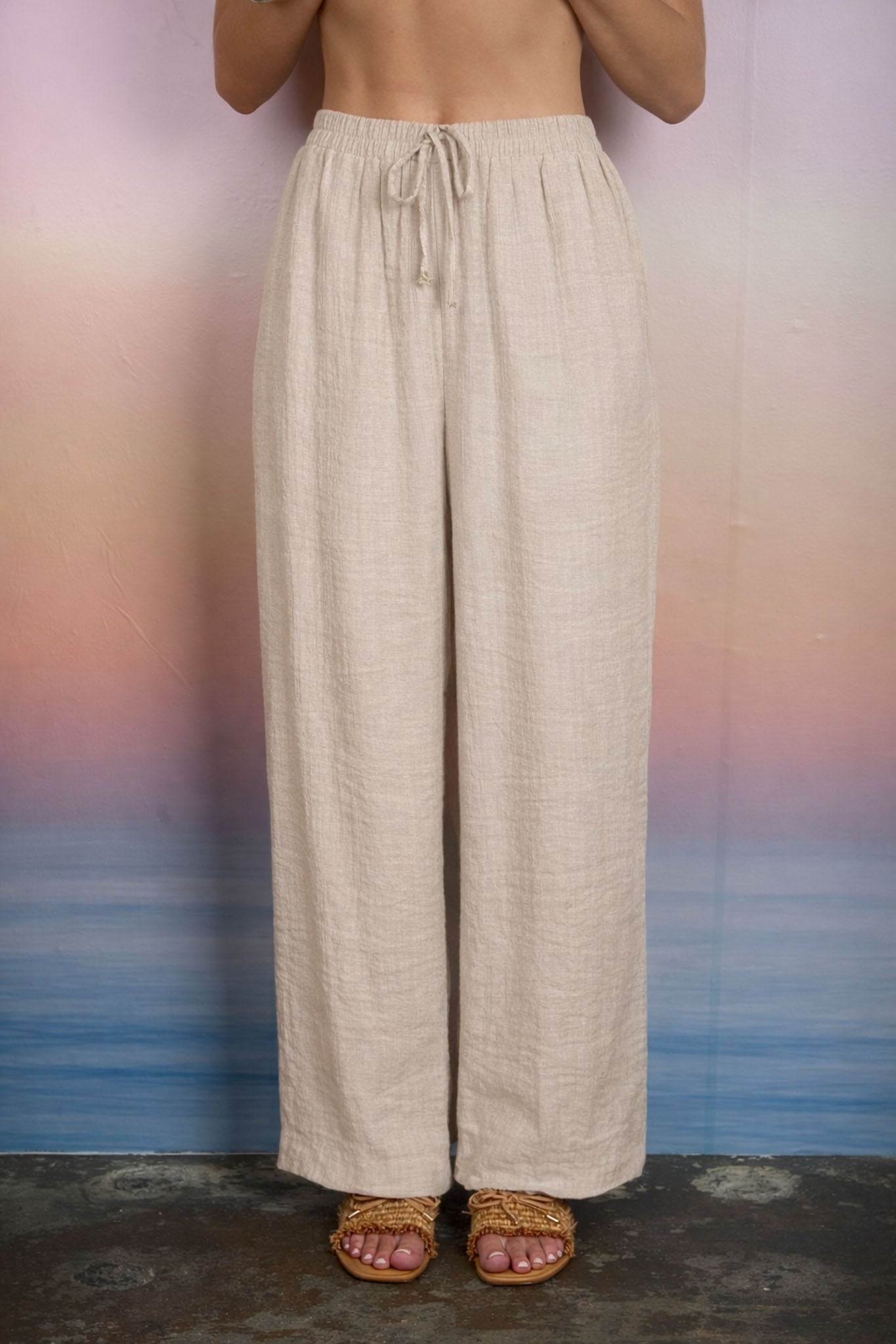 Textured Drawstring Detail Wide Leg Lounge Pants