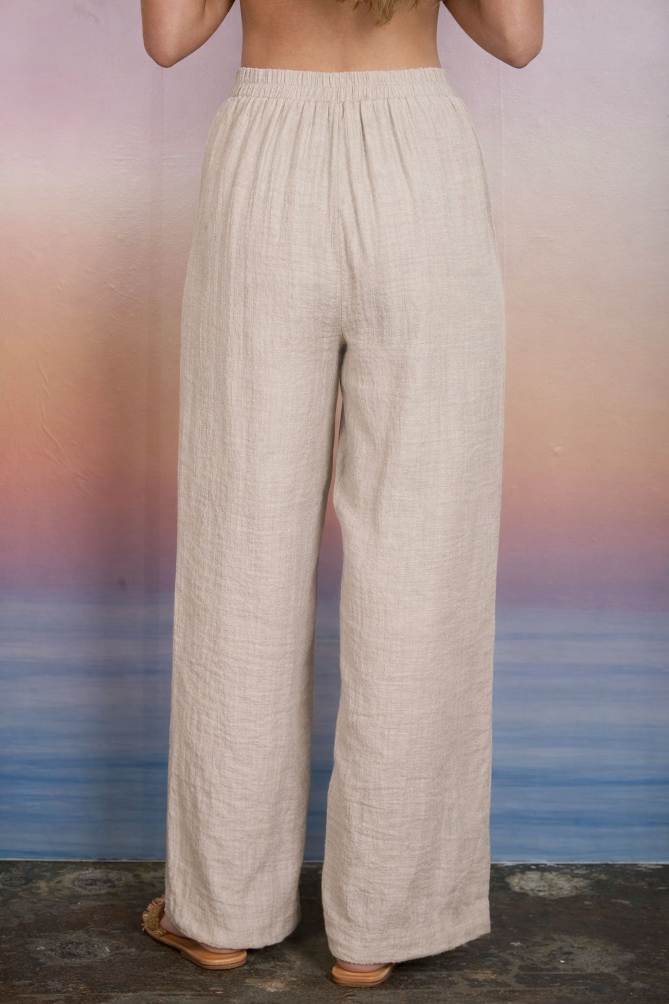 Textured Drawstring Detail Wide Leg Lounge Pants
