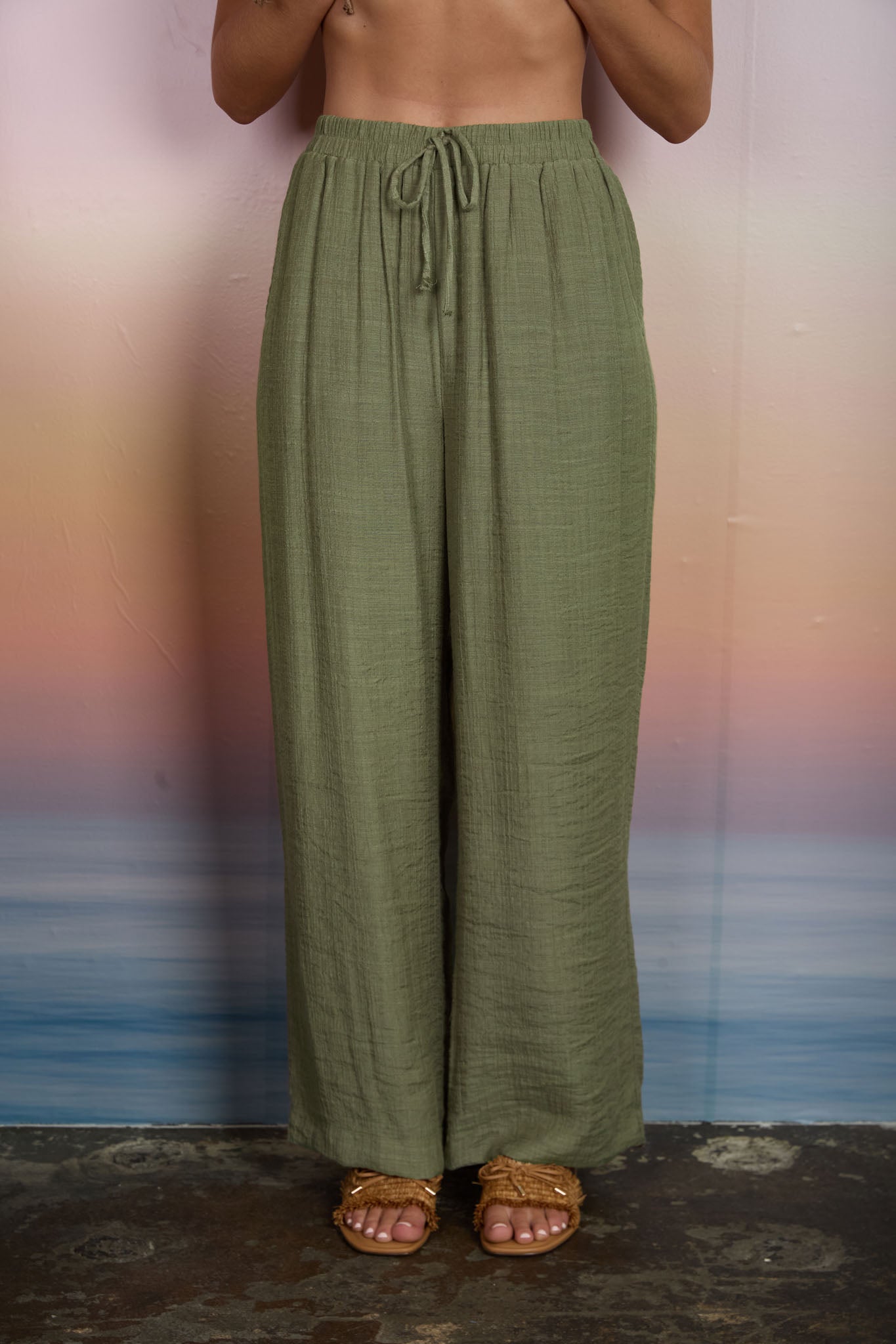Textured Drawstring Detail Wide Leg Lounge Pants
