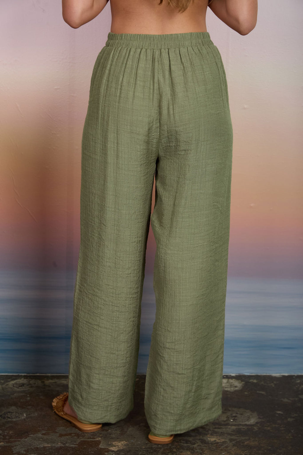 Textured Drawstring Detail Wide Leg Lounge Pants