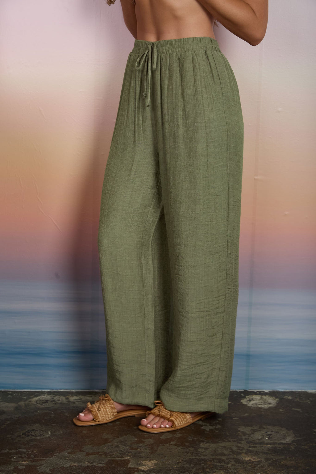 Textured Drawstring Detail Wide Leg Lounge Pants