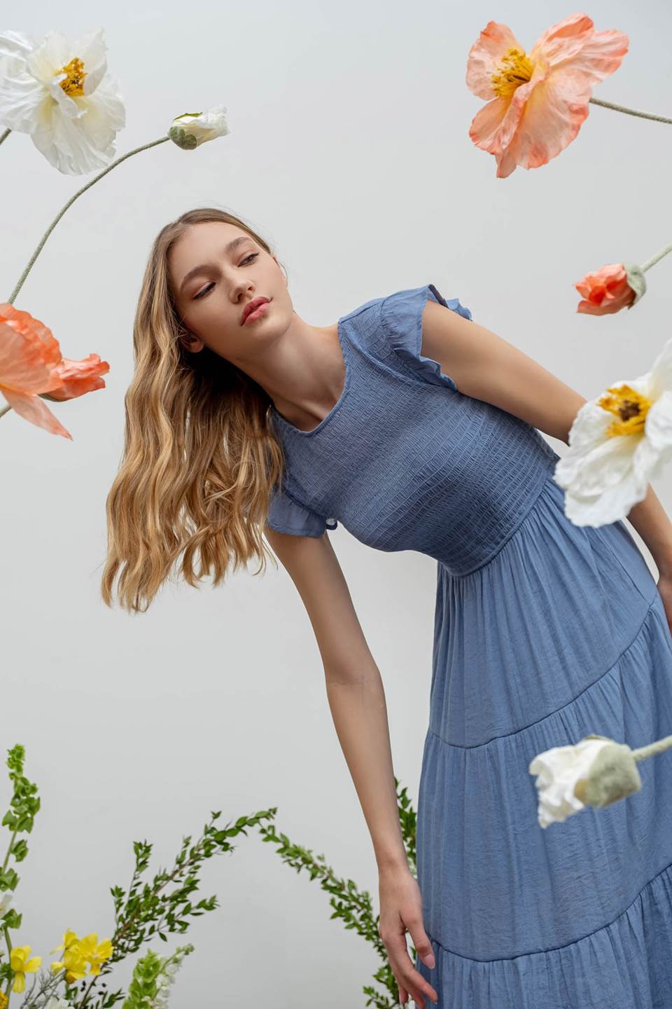 Smocked Tiered Midi Dress