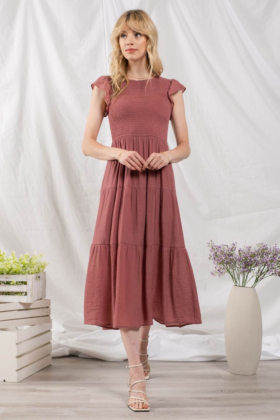 Smocked Tiered Midi Dress