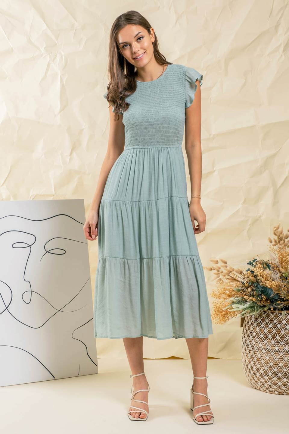 Smocked Tiered Midi Dress