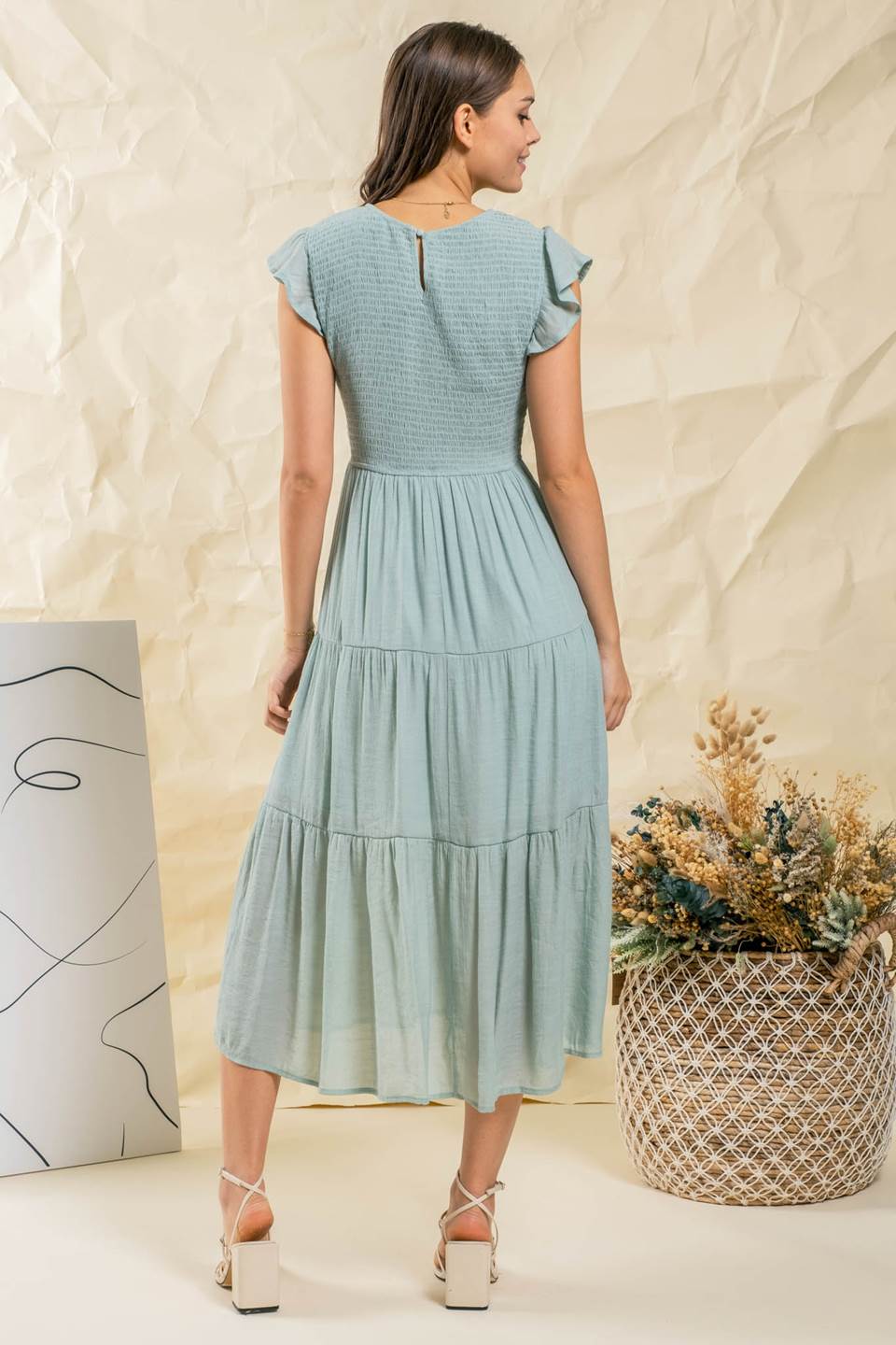 Smocked Tiered Midi Dress