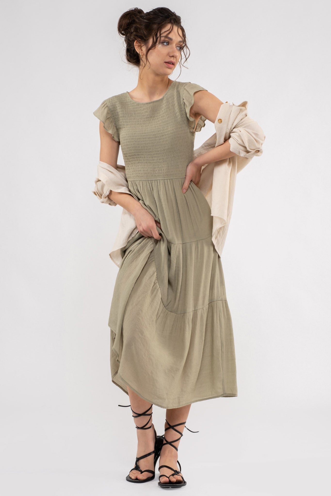 Smocked Tiered Midi Dress