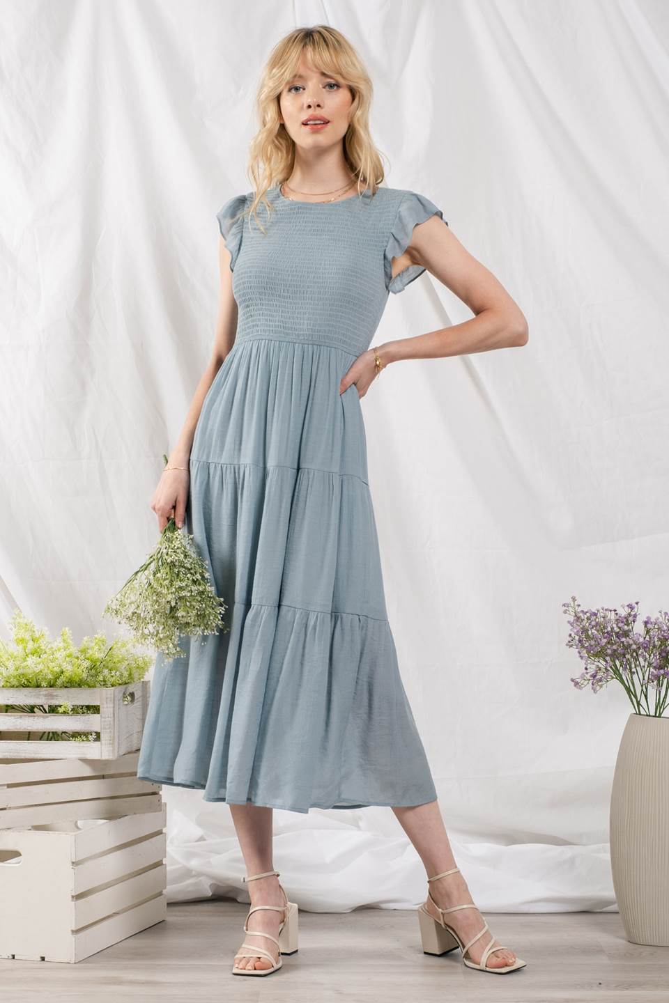 Smocked Tiered Midi Dress