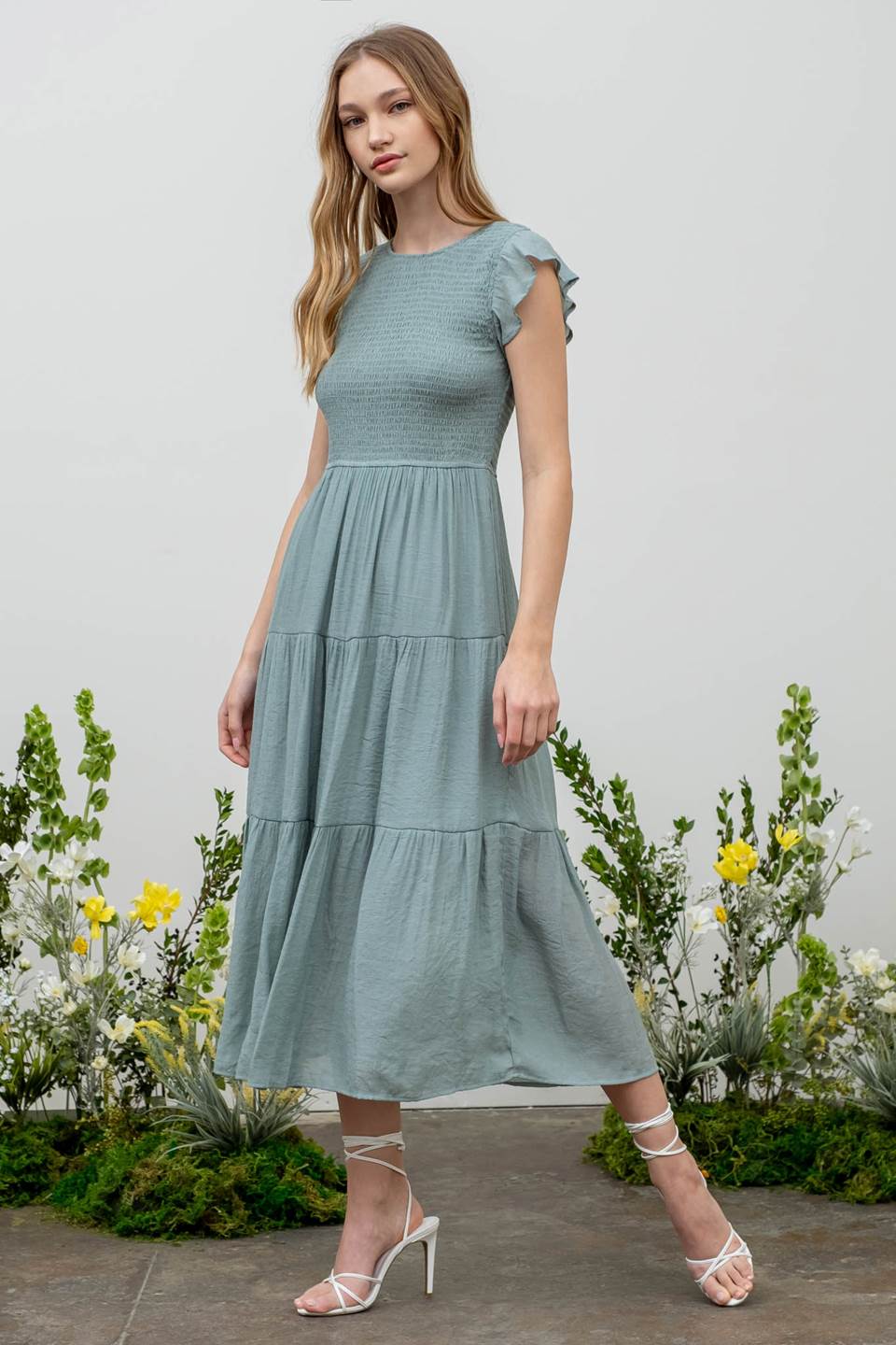 Smocked Tiered Midi Dress