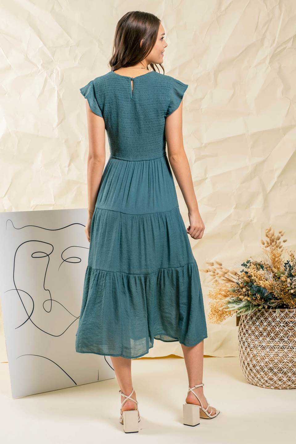 Smocked Tiered Midi Dress