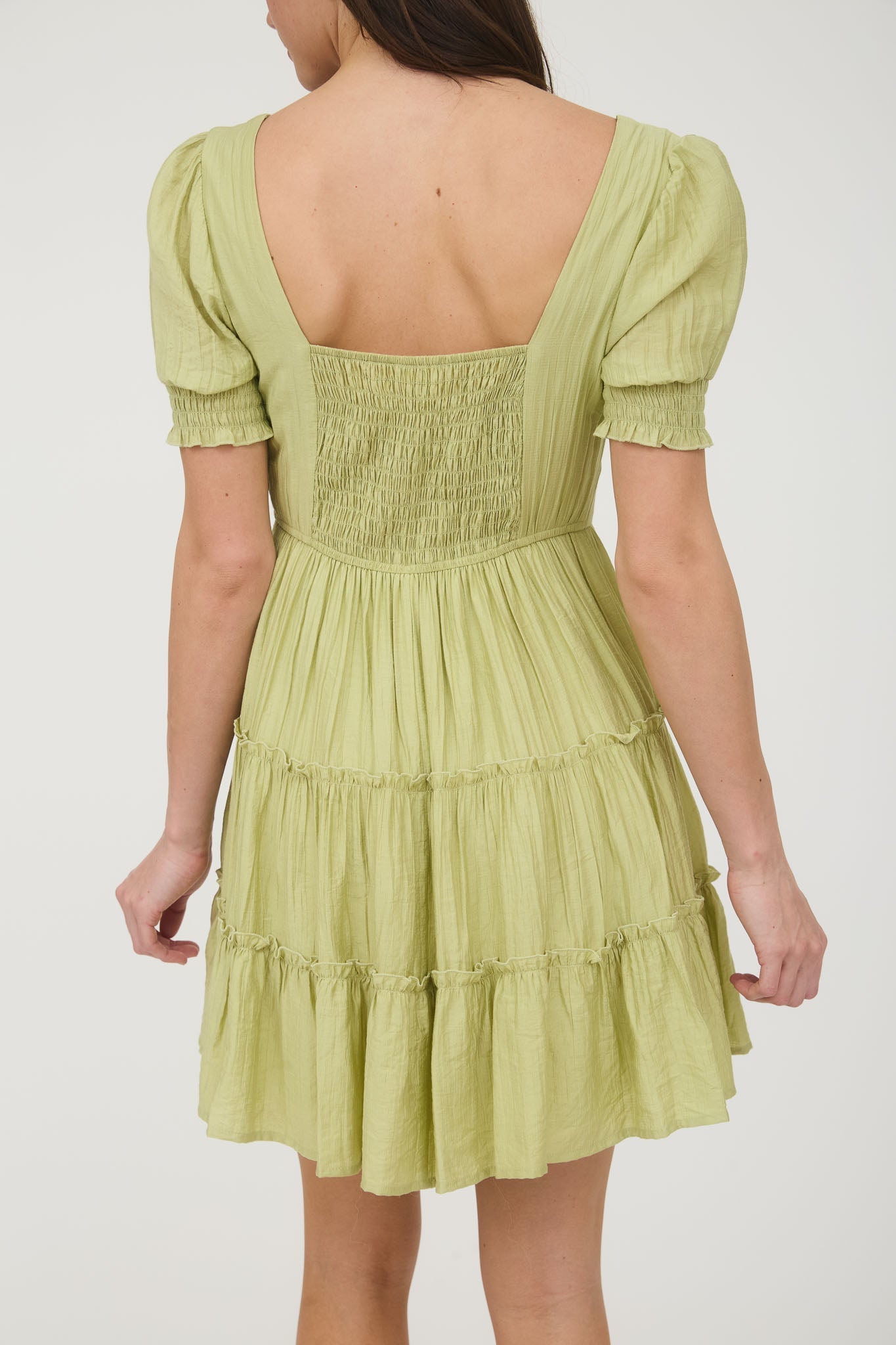 Square Neck Smocked Detail Tiered Mini Dress