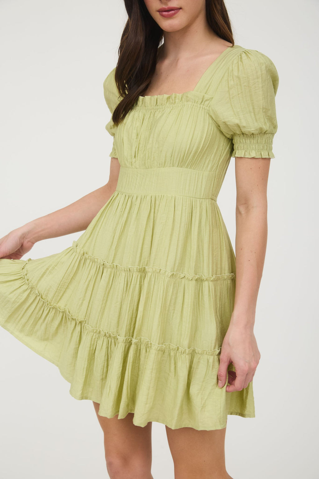 Square Neck Smocked Detail Tiered Mini Dress