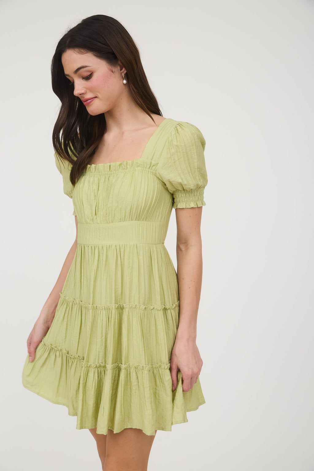Square Neck Smocked Detail Tiered Mini Dress